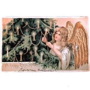 Antique Christmas Postcard Angel Candle Tree B.W. Brown Woodley Germany